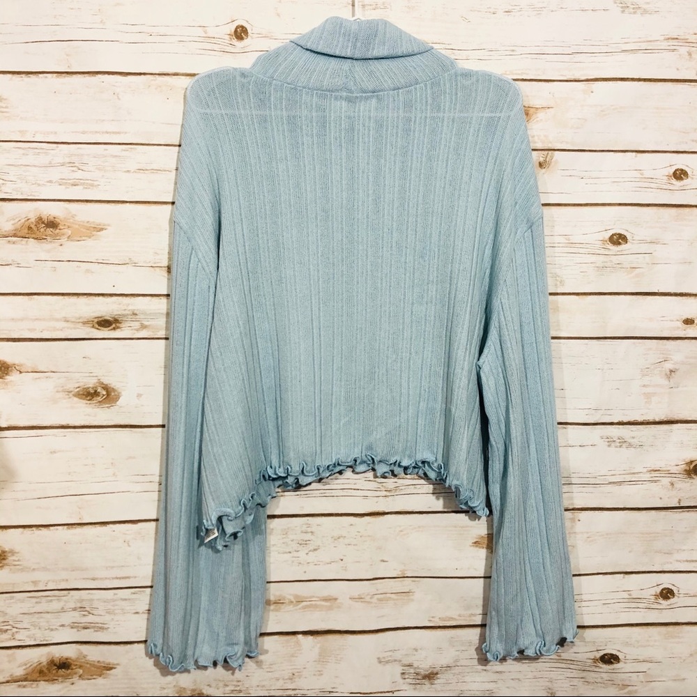 Abound Lettuce Edge Turtleneck Top Light Blue - Picture 4 of 6